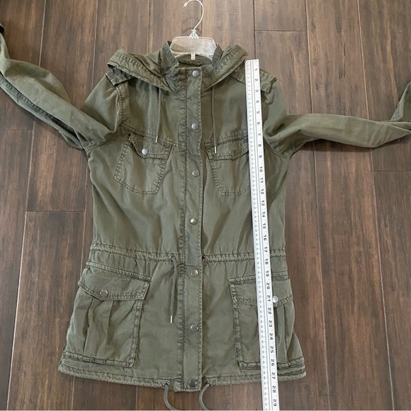 BLANC NOIR Cotton Hooded Utility Jacket Olive Green Zipper Button Size XS - Picture 9 of 9